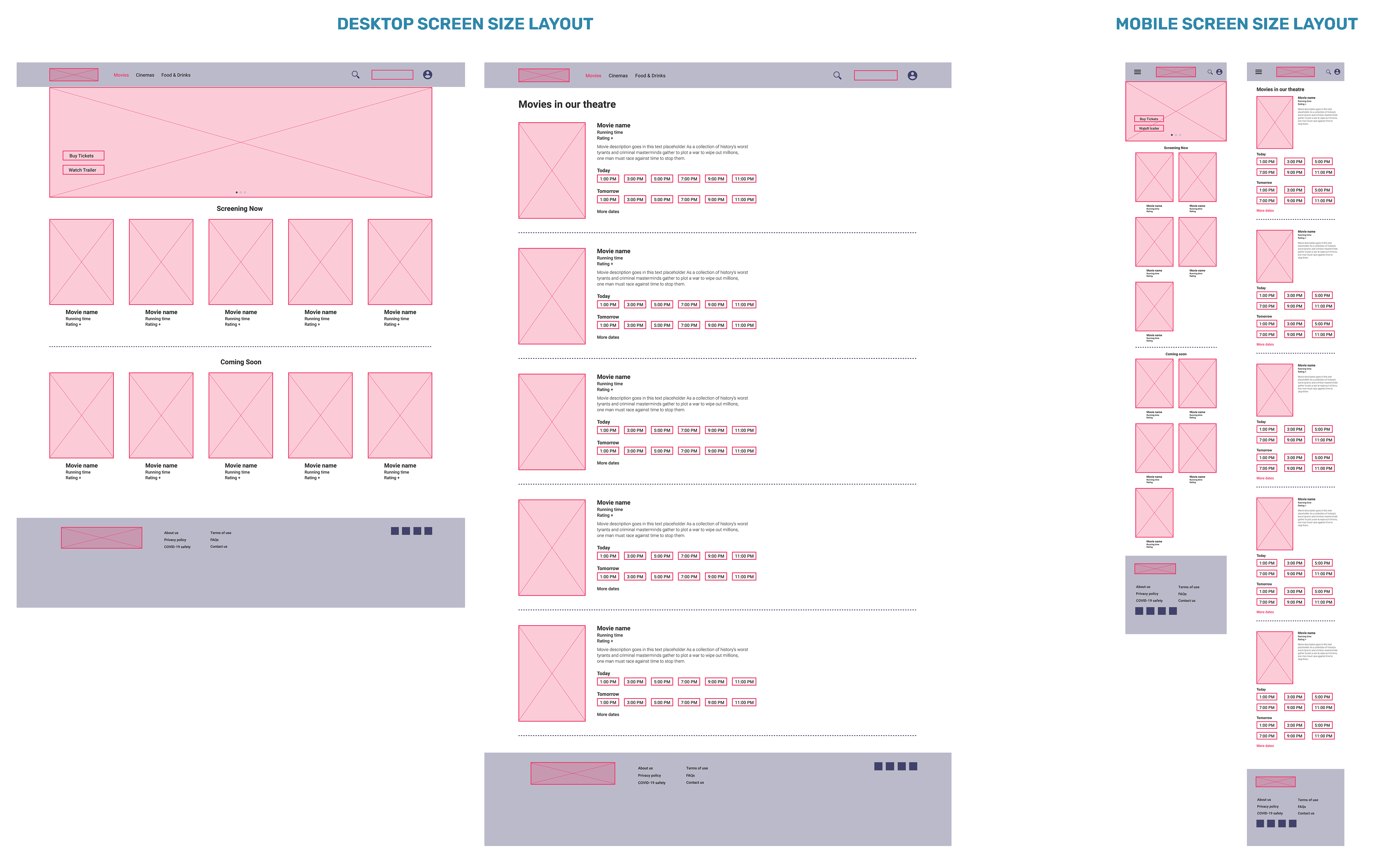 Picture of digital wireframe for different screen size layout (Desktop and mobile screen size)